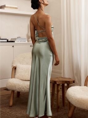 Selfie Leslie Jayda One Shoulder Ruffle Trim Maxi Dress Sage NWT Size XXL